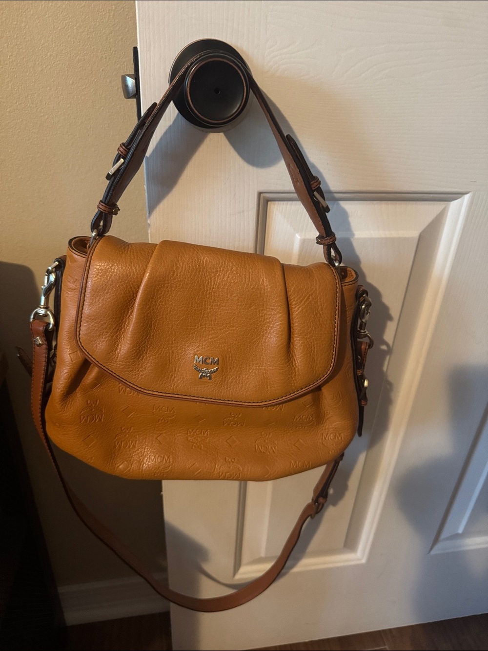 MCM Cognac Visetos Leather Shoulder Bag